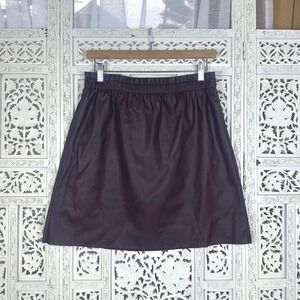 Loft Purple Eggplant Elastic Waist Faux Leather Skirt Sz Medium Grunge Pleather